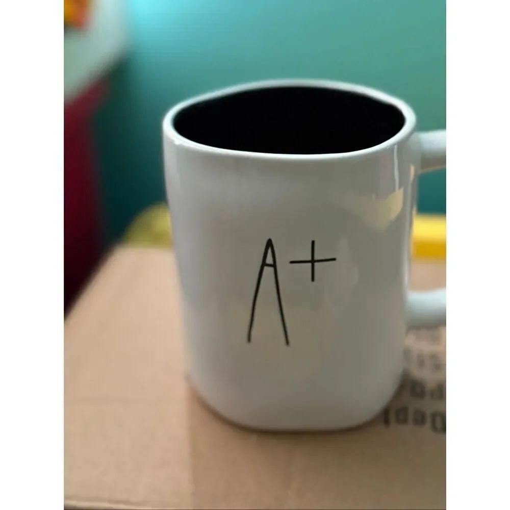 Rae Dunn A+ Mug In Ivory With Black Ll & Black Interior